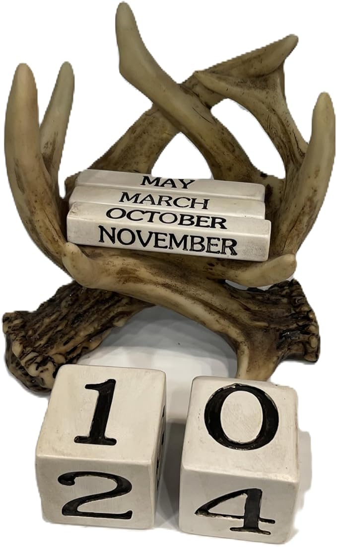 Pine Ridge Deer Antler Desk Calendar Blocks - Perpetual Calendar, Flip Month And Day Date Blocks, Rustic Calendars For Home, Office, Classroom And Décor