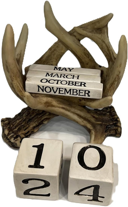 Pine Ridge Deer Antler Desk Calendar Blocks - Perpetual Calendar, Flip Month And Day Date Blocks, Rustic Calendars For Home, Office, Classroom And Décor