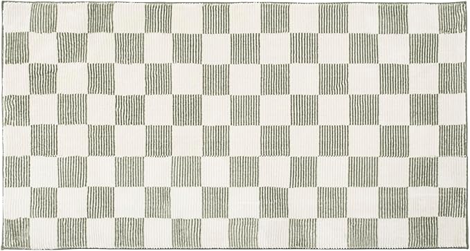Revival Rugs Gambit 3'x5' Checkered Rug Machine Washable Area Rug for Kitchen Bedroom - 100% Recycled Oeko-TEX Certified, Medium Pile, Green, Beige