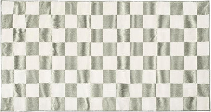Revival Rugs Gambit 3'x5' Checkered Rug Machine Washable Area Rug for Kitchen Bedroom - 100% Recycled Oeko-TEX Certified, Medium Pile, Green, Beige