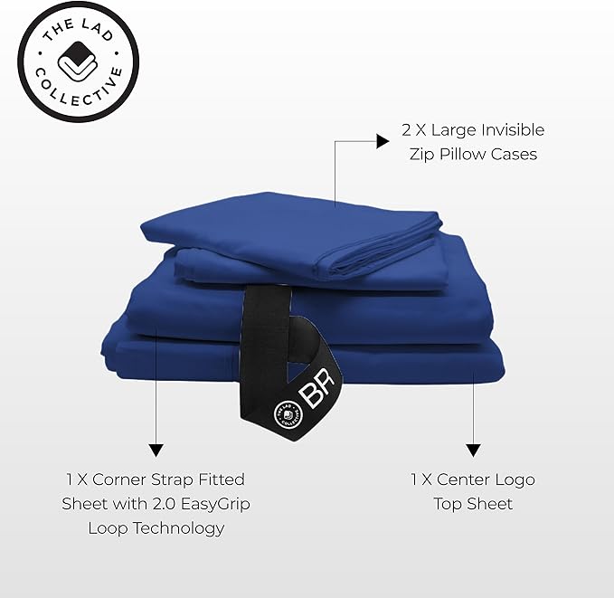 THE LAD COLLECTIVE 2.0 Bedding Set - 4 Piece Sheet & Pillow Case Set, Custom Cotton Blend, Soft, Comfortable, Temperature Regulating, & Easy-to-Use - (California King, Pacific)
