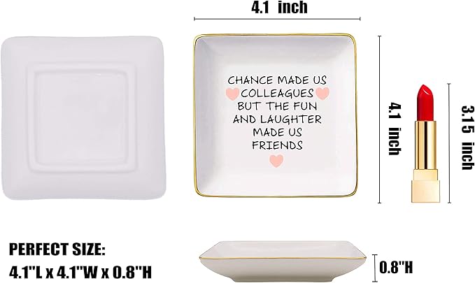 The Fun And Laughter Made Us Friends – Ceramic Jewelry Holder Ring Dish Trinket Tray – Leaving or Going Away Gifts for Co-worker,Women - Best Co-worker BFF Gift - Perfect For Work Bestie Friends