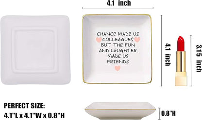 The Fun And Laughter Made Us Friends – Ceramic Jewelry Holder Ring Dish Trinket Tray – Leaving or Going Away Gifts for Co-worker,Women - Best Co-worker BFF Gift - Perfect For Work Bestie Friends
