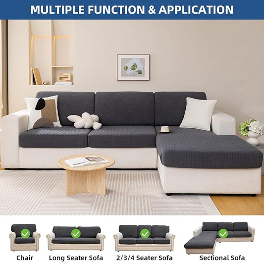 Eismodra Backrest Covers for 3 Cushion Couch Sofa Magic Stretch Sofa Slipcover for Dogs Pet L Shape 2 Seat Replacement Furniture Protector,Dark Gray Width 20-28 inches(Only 1 Piece)