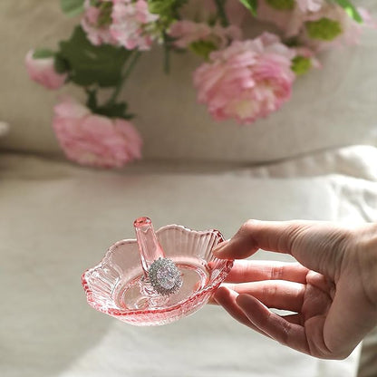 Jewelry Tray Set of 2 Crystal Trinket Dish Flower-shaped Ring Holder Elegant Tray Decor for Christmas, Birthday, Wedding, Engagement (3.5in)
