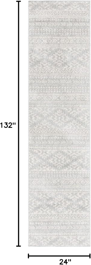 SAFAVIEH Tulum Collection Runner Rug - 2' x 11', Light Grey & Ivory, Moroccan Boho Tribal Design, Non-Shedding & Easy to Clean, Ideal for Living Room, Hallway, Foyer, Entryway, Bedroom (TUL272F)