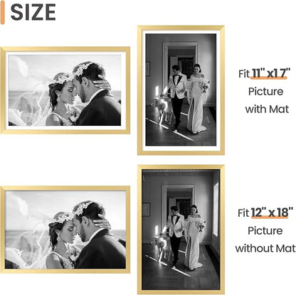 upsimples 12x18 Picture Frame Set of 5, Display Pictures 11x17 with Mat or 12 x 18 Without, Wall Gallery Poster Frames, Gold