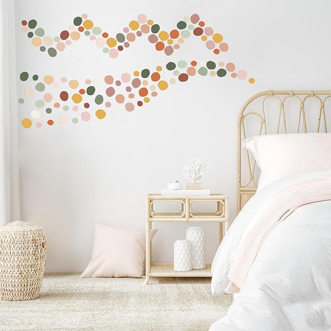 Epakh 296 Pcs Polka Dots Wall Decal Boho Rainbow Kids Playroom Wall Decor Gifts, Colorful Nursery Room Bedroom Classroom Watercolor Decal Art, Peel and Stick Modern Decor Sticker(Retro Colors)