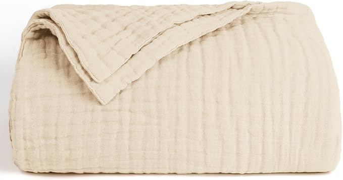 Love's cabin 6 Layer 100% Cotton Muslin Blanket, 60"x80" Twin Muslin Blanket for Couch Bed, Lightweight and Breathable Cotton Gauze for Adult, Beige