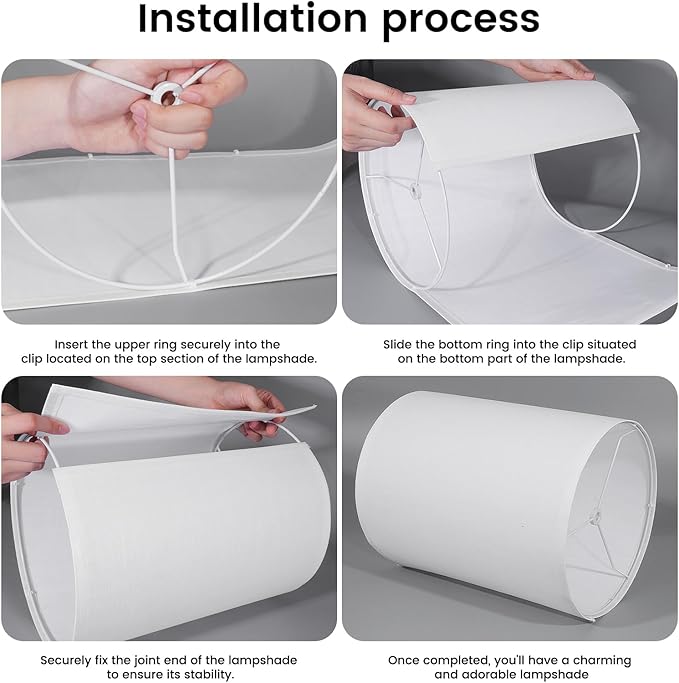 Tall Lamp Shade, White Drum Lampshade for Table Lamps Floor Lamp, 10" Top X 10" Bottom X 13" High Large Line Fabric Lamp Shade, Easy Assembly Replacement Lampshades