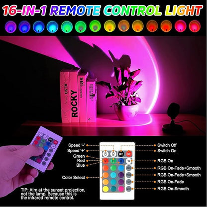 Balkwan Sunset Lamp Projection Rotation Rainbow Projection Lamp Led Romantic Visual Led Light Network Red Light with USB Modern Floor Stand Night Light Living Room Bedroom Décor (Multicoloured)