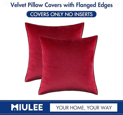 MIULEE Pack of 2 Christmas Decorative Velvet Throw Pillow Covers Soft Pillowcase Cozy Soft Square Cushion Covers Cases for Winter Sofa Couch Bedroom Home Decor 20x20 Inch Red