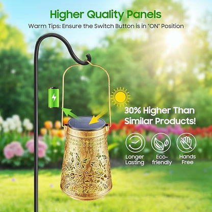 4 Pack Solar Lanterns Outdoor Waterproof Birthday Gifts for Women Mom Grandma, Hollowed-Out Metal Butterfly Hanging Solar Lantern Lights Outdoor Decor, 2 Modes Lights Decor for Yard, Patio
