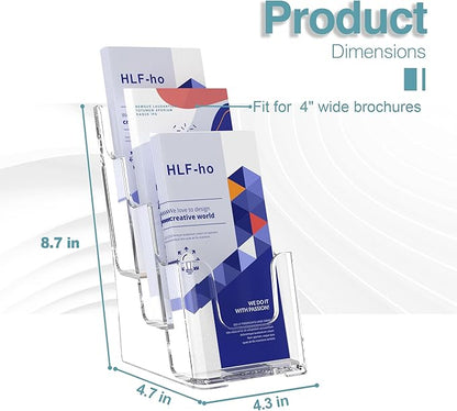 Brochure Holder 4x9 Inch 3 Tier Acrylic Literature Holders Clear Plastic Flyer Display Stand Countertop Use or Wall Mount Pamphlet Holder Organizer for Office, Lobby, Hotel, Trade Show, 2 Pack