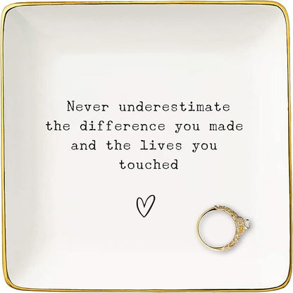 NZY Happy Retirement Gifts for Woman,Gift for Retired Women,Coworker,Boss,Nurse,Teacher,Friend,Mom,Retirement Appreciation Present-Ceramic Jewelry Tray Trinket Holder Ring Dish,Never Underestimate