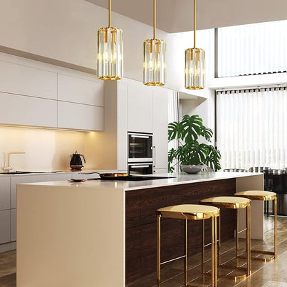 Gold Pendant Lighting Modern Pendant Light Mini Crystal Chandeliers Adjustable Pendant Light Fixture for Kitchen Island Dinning Room Corridor Bedroom(Gold 3-Pack)