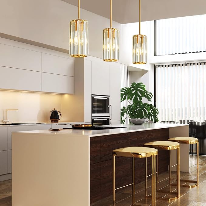 Gold Pendant Lighting Modern Pendant Light Mini Crystal Chandeliers Adjustable Pendant Light Fixture for Kitchen Island Dinning Room Corridor Bedroom(Gold 2-Pack)