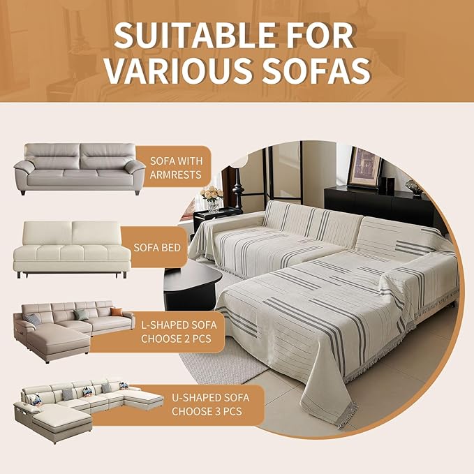 Boho Non Slip Covers Sofa Covers for 3 Cushion Chenille Dog Pet Couch Protector Washable L Shaped Sofa Cover ﻿ (Light Gray, 91"*118")