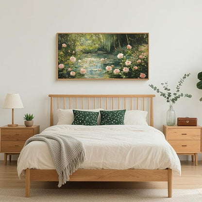 Aryroi Watercolor Flower Tree Framed Canvas Wall Art Set,Natural White Pink Rose Wildflower Wall Decor,Vintage Dark Green Botanical Artwork for Living Room, Bedroom,Farmhouse-40 x20 x1