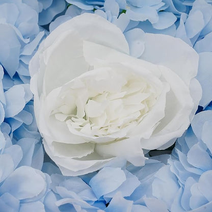 12Pcs Artificial Flower Wall Panel 3D Floral Backdrop Walls15 X 15" Flower Wall Decor Panel Flower Backdrop for Party Home Background Decor, Blue & White