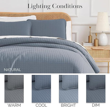 Southshore Fine Living, Inc. Oversized King Quilt Set, Blue Bedspread King/California Size with 2 Matching Pillow Shams, Soft Microfiber Coverlet, King Size Quilt, Easy Care, Machine Wash, Slate Blue