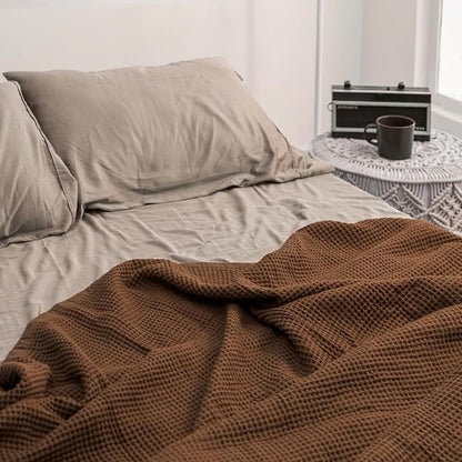 Salt Earth GOTS Certified 100% Organic Cotton Throw Blanket, 55"x60" Waffle Blankets & Throws for Bed, Throw Blanket for Couch, Cozy Christmas Blankets and Throws for Christmas Gifts (Potting Soil)