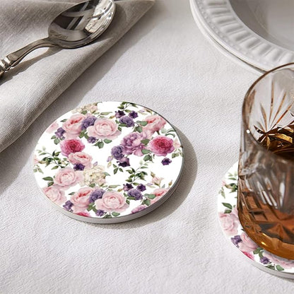 Coasters Set of 6 Ceramic Drink Coaster with Cork Base Modern Style Coasters for Mugs and Cups Office Kitchen 4 in