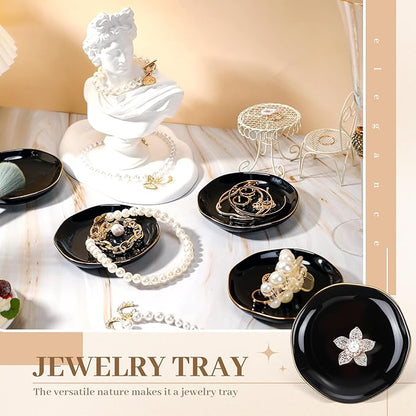 Shappy 12 Pcs Christmas Ceramic Jewelry Tray Gift 4.5 Ring Dish Bulk Decorative Trinket Dish for Birthdays Gift (Black)