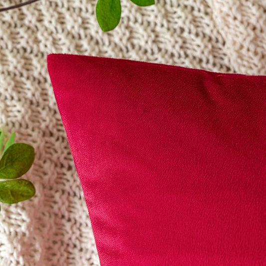 EMEMA Pack of 2 Velvet Christmas Throw Pillow Covers Decorative Square Pillowcase Soft Solid Cushion Case for Sofa Bedroom Chair Car 20x20 Inch Red