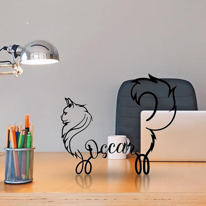 Personalized Maine Coon Cat Minimalist Metal Line Art Sculpture Customized Name Abstract Art Table Metal Sign Ornaments Wall Living Room Home Office Desk Decor Gifts for Cat Lovers