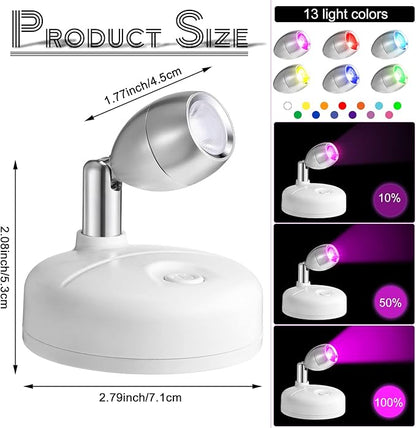 Tuanse 12 Pcs Battery Operated Spotlights Indoor LED Spot Display Lights Battery Powered Uplights 13 Colors Dimmable Mini Accent Lighting for Art Pictures Painting Closet(White)