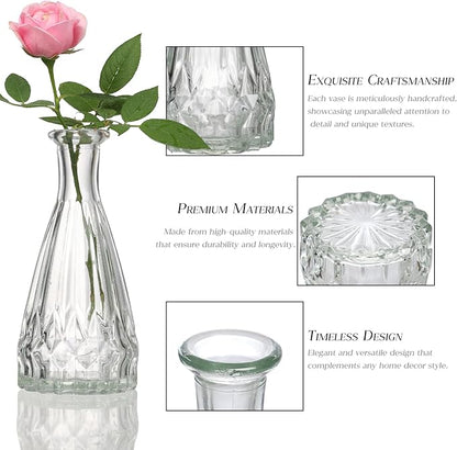 Glass Bud Vase Set of 20 - Small Vases for Flowers in Bulk - Assorted Vintage Crystal Vases for Flowers, Table Centerpieces (Clear, 20 Pcs)