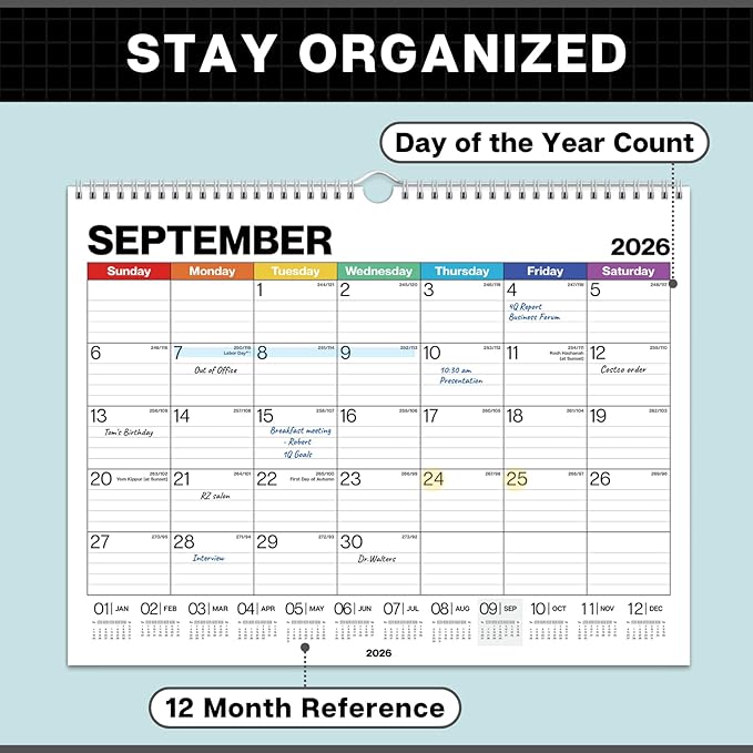 Dunwell 12x15 Wall Calendar 2026 (Colorful), Use Jan to Dec 2026, Large Lined 12 x 15 Monthly Calendar, Professional Styling for Home or Office, Premium Paper
