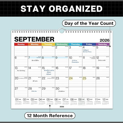 Dunwell 12x15 Wall Calendar 2026 (Colorful), Use Jan to Dec 2026, Large Lined 12 x 15 Monthly Calendar, Professional Styling for Home or Office, Premium Paper