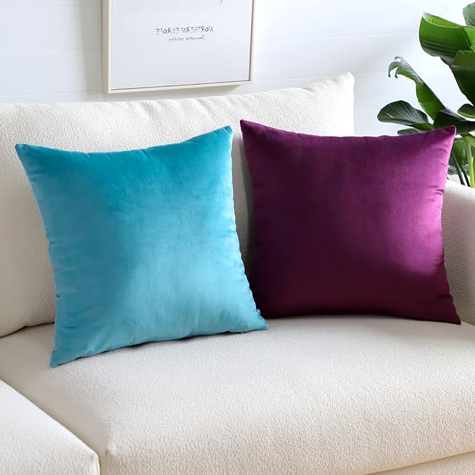 Artscope Luxury Velvet Pillow Covers Super Soft Decorative Square Throw Pillow Covers Case Cushion Covers for Sofa Couch Bedroom Car Decor 20x20 Inch Eggplant Purple