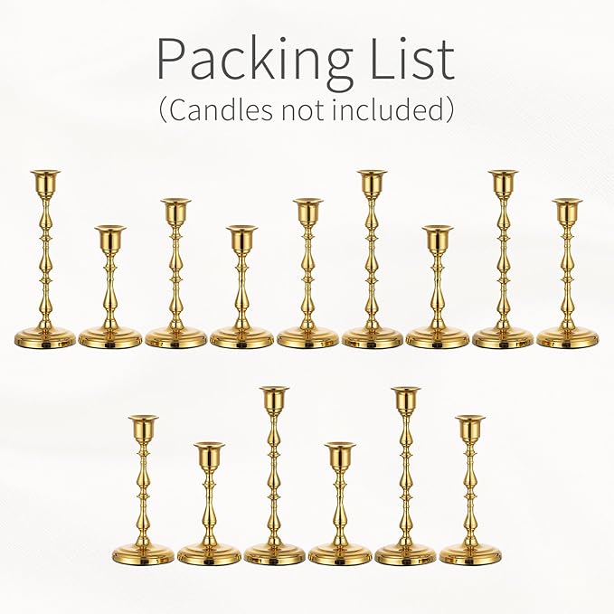 Brass Candlestick Holders Vintage: Set of 15 Gold Taper Candle Holder Metal Candle Sticks Holder Antique Decoration for Dinning Table Mantel Wedding Centerpieces Christmas Party
