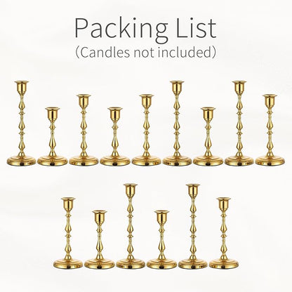 Brass Candlestick Holders Vintage: Set of 15 Gold Taper Candle Holder Metal Candle Sticks Holder Antique Decoration for Dinning Table Mantel Wedding Centerpieces Christmas Party
