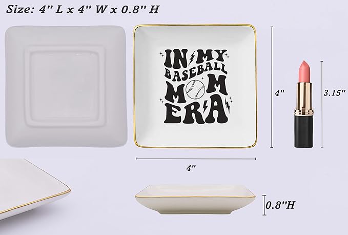 NZY Gifts for Baseball Coach,in My Baseball Mom Era,Game Day Gift for Mom,Sport Mom Gift,Mother's Day Gift,Birthday Gifts for Mother Mama-Christmas Gift-Ceramic Jewelry Tray Trinket Holder Ring Dish