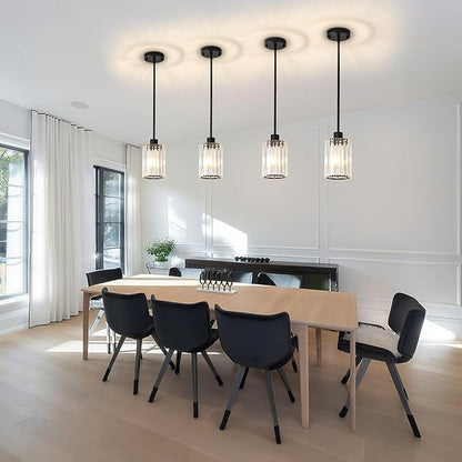 Crystal Pendant Lights for Kitchen Island, 2 Pack Modern Black Kitchen Pendant Light Fixtures, Mini Crystal Hanging Lights for Kitchen, Dining Room, Hallway, Foyer, Entryways