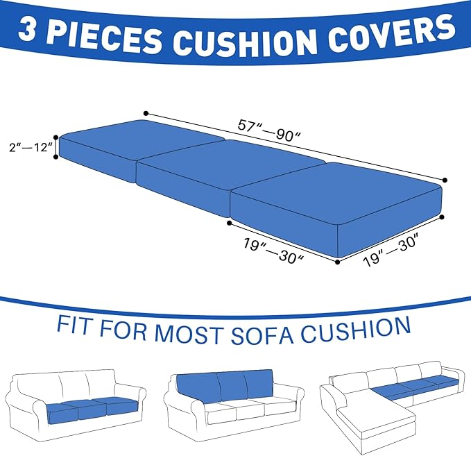 MAXIJIN Waterproof Couch Cushion Covers Stretch Sofa Seat Slipcovers Washable，Sectional Outdoor Cushion Covers with Elastic Bottom for Dogs Pets Kids (3 Pc Cushion Cover, Light Coffee)