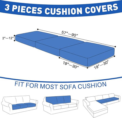 MAXIJIN Waterproof Couch Cushion Covers Stretch Sofa Seat Slipcovers Washable，Sectional Outdoor Cushion Covers with Elastic Bottom for Dogs Pets Kids (3 Pc Cushion Cover, Light Coffee)