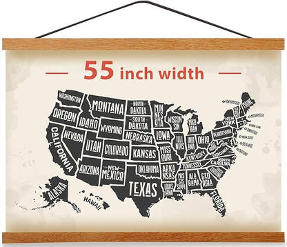 Magnetic Poster Hanger Frame for 55x80 55x40 55x27 Movie Music Posters Wall Art,Teak Wood Picture Frames for Large Canvas Diamond Map Decor, Living Room Calendar Banner Tapestry Photo Hanging Stand