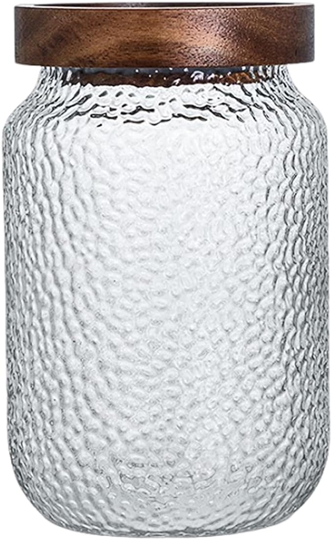 Viovian Glass Storage Jars With Wooden Lids 34 oz Anti-Slip Coffee Sugar Container Decorative Glass Canister Jar for Food Coffee Bean Candy Cookie 1000ml