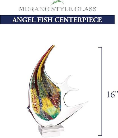 Badash - Murano Style Artistic Glass Giant Firestorm Angel Fish H16 inch
