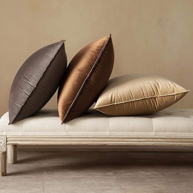 MIULEE Pack of 2 Brown Decorative Velvet Throw Pillow Cover Soft Pillow Cover Soild Square Cushion Case for Sofa Bedroom Car 18x 18 Inch 45x 45cm