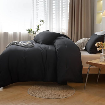 ROSGONIA Comforter Full Size Black for Girls Boys Teens, 3pcs (1 Boho Comforter & 2 Pillowcases), Lightweight Dorm Bedding Soft All Season Bed Set