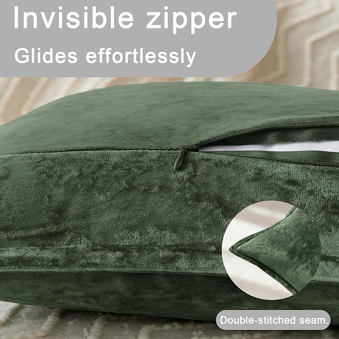 Velvet Pillow Covers 2 Pack Soft 26x26 Pillow Covers Solid Square Euro Shams Decorative Couch Pillow Cases with Wide Border for Sofa Bed Home Decor,Christmas Green