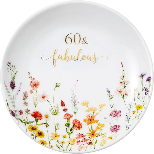 Crisky 60 Fabulous Jewelry Ring Dish for Women 60th Birthday Gifts Idea for 60 Year Old Gifts for Her Friend Sister Wife Mom Aunt Female Coworkers