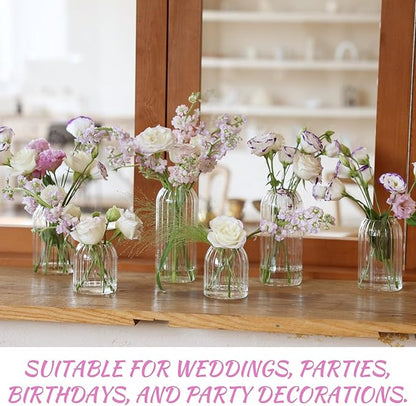 Bud Vases in Bulk Set of 6, Glass Small Vases for Flowers, Modern Cylinder Ribbed Vases for Wedding Centerpiece, Living Room Decorative, Home Decor
