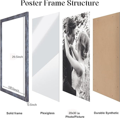 20x30 Frame Rustic Blue, 30x20 Picture Poster Frame, Horizontal Vertical Hanging, Large 20 by 30 Wall Gallery Family Concert Portrait Photo Frame Anniversary/Birthday/Wedding/Thank you/Christmas Gift